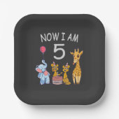 Assiettes En Carton Maintenant, j'ai 5 ans 5e anniversaire au Zoo (Recto)