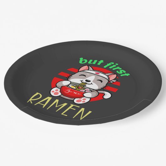 Assiettes En Carton mais premier Ramen. mignon chat manger Ramen (Angle)