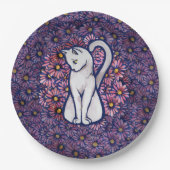 Assiettes En Carton Maisies blanches de chats (Devant)