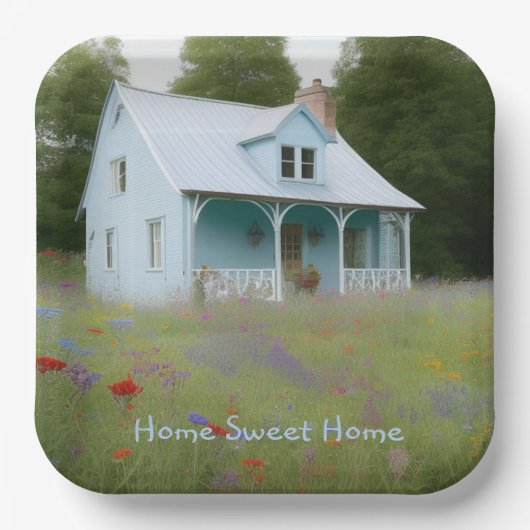 Assiettes En Carton Maison bleue Réchauffement (Recto)