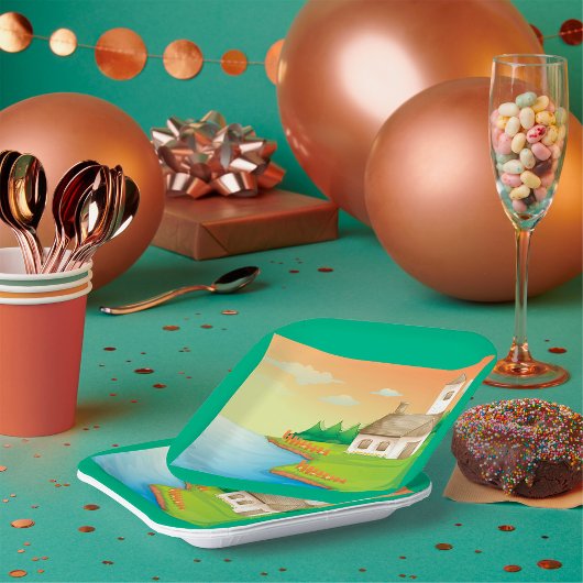 Assiettes En Carton Maison de campagne au bord du lac