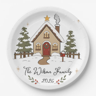 Assiettes En Carton Maison de Noël Cosy Personnalisée