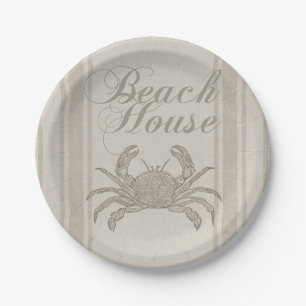 Assiettes En Carton Maison de plage crabe rivage côtier vintage