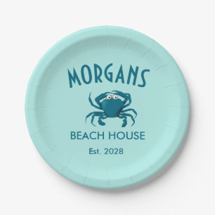Assiettes En Carton Maison de Plage de Crabe Bleu Plaques de Papier Pe