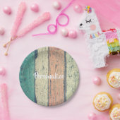 Assiettes En Carton Maison de plage en bois peint côté océan rayé (Fête)