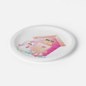 Assiettes En Carton Maison de poulets et de poules roses avec fleurs (Angle)