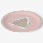 Assiettes En Carton Maison en pain d'épice Décor Anniversaire rose (Angle)