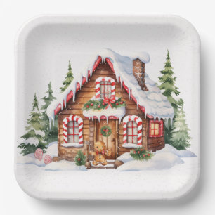 Assiettes En Carton Maison En Pain D'Or De Noël En Neige
