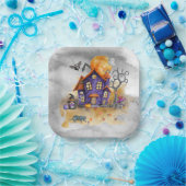 Assiettes En Carton Maison Gnome Violet Hantée Avec Chats Et Chats Fan (Fête)