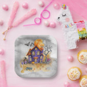 Assiettes En Carton Maison Gnome Violet Hantée Avec Chats Et Chats Fan (Fête)