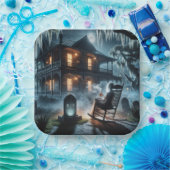 Assiettes En Carton Maison Hantée D'Halloween Avec Pierre De Tombeau (Fête)