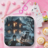 Assiettes En Carton Maison Hantée D'Halloween Avec Pierre De Tombeau (Fête)