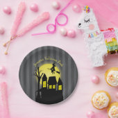 Assiettes En Carton Maison hantée et sorcière volante avec le clair de (Fête)