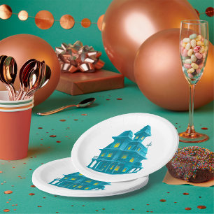 Assiettes En Carton Maison Hantée Fantôme Halloween Manoir Fantomatiqu