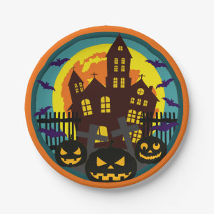 Assiettes En Carton Maison hantée Halloween nuit design effrayant