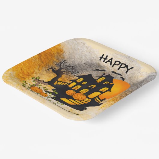 Assiettes En Carton Maison hantée Jack O'lanternes, Chat noir, chauves (Angulaire)