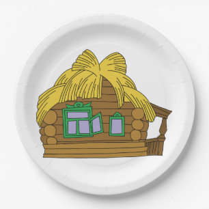 Assiettes En Carton Maison slave rustique en rondins Toit de chaume tr