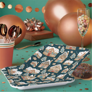 Assiettes En Carton Maisons et biscuits en pain d'épices mignons Noël