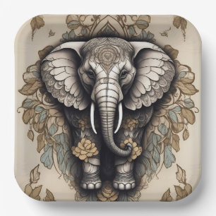 Assiettes En Carton Majestic Elephant Mandala