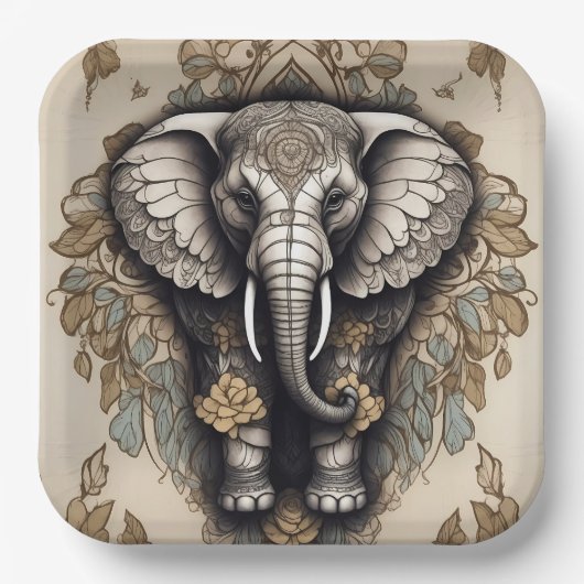 Assiettes En Carton Majestic Elephant Mandala (Recto)