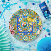 Assiettes En Carton Majolica, citron, carreaux siciliens, (Fête)