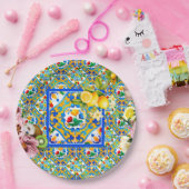Assiettes En Carton Majolica, citron, carreaux siciliens, (Fête)