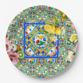 Assiettes En Carton Majolica, citron, carreaux siciliens, (Devant)