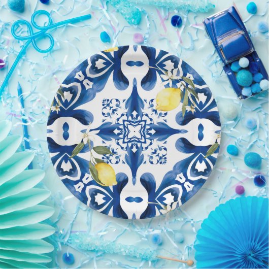 Assiettes En Carton Majolica, citron, tuiles siciliennes, Carrelage en (Fête)