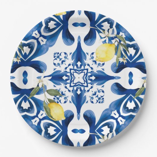 Assiettes En Carton Majolica, citron, tuiles siciliennes, Carrelage en (Devant)