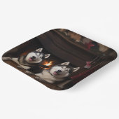 Assiettes En Carton Malamute en Alaska près de la cheminée Noël (Angulaire)