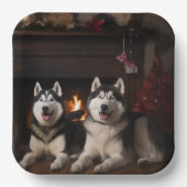 Assiettes En Carton Malamute en Alaska près de la cheminée Noël (Recto)