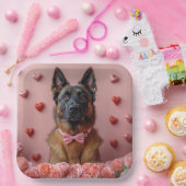 Assiettes En Carton Malinois belge avec Rose - Saint Valentin (Fête)