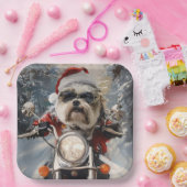 Assiettes En Carton Malti Tzu Chien équitation Moto Noël (Fête)