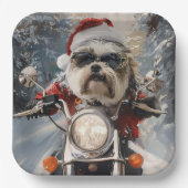 Assiettes En Carton Malti Tzu Chien équitation Moto Noël (Recto)