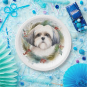 Assiettes En Carton Malti Tzu Christmas Wreath Festive Pup (Fête)