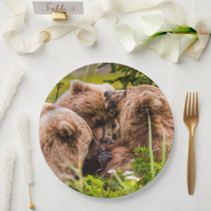 Assiettes En Carton Mama bear nourrit ses deux petits, Lake Clark Nati