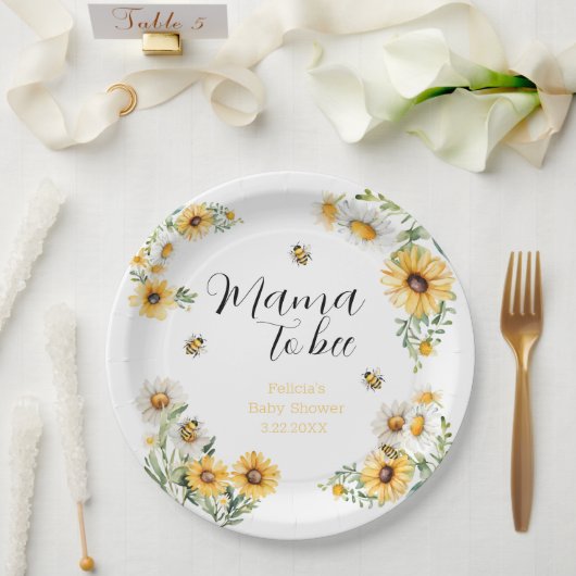 Assiettes En Carton Mama to Bee Fleurs jaunes Bumblebee Baby shower (Mariage)