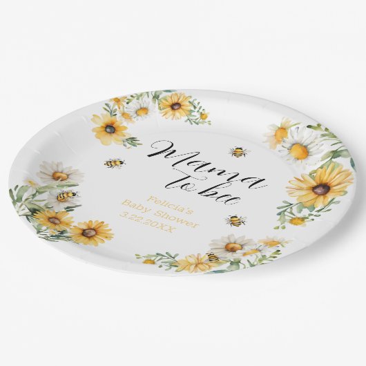 Assiettes En Carton Mama to Bee Fleurs jaunes Bumblebee Baby shower (Angle)