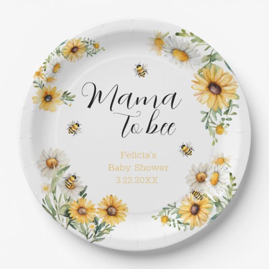 Assiettes En Carton Mama to Bee Fleurs jaunes Bumblebee Baby shower (Devant)