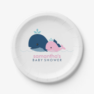 Assiettes En Carton Maman et Baby Whale Baby shower {rose}