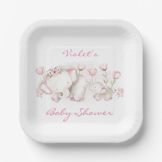 Assiettes En Carton Maman et moi Elephant Pastel Baby shower fille (Recto)