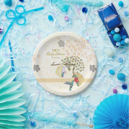 Assiettes En Carton Maman mignonne et bébé colibri floral (Fête)