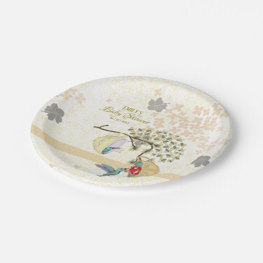 Assiettes En Carton Maman mignonne et bébé colibri floral (Angle)