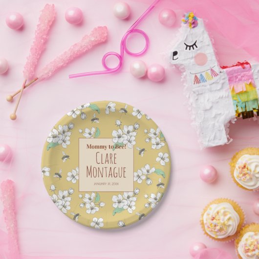 Assiettes En Carton Maman to Bee Baby shower moderne (Fête)