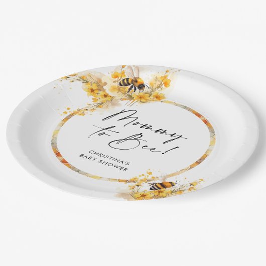 Assiettes En Carton Maman to Bee Honey Fleur sauvage Baby shower (Angle)