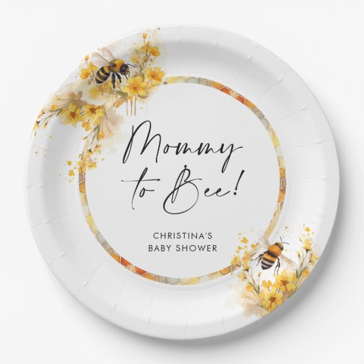 Assiettes En Carton Maman to Bee Honey Fleur sauvage Baby shower (Devant)