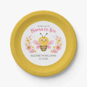 Assiettes En Carton Maman va devenir un Baby shower rose jaune
