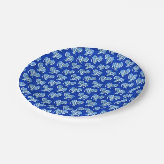 Assiettes En Carton Manates de tatouage tribal bleu océan (Angle)
