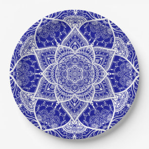 Assiettes En Carton Mandala bleu et blanc - Loergann en Sapphire