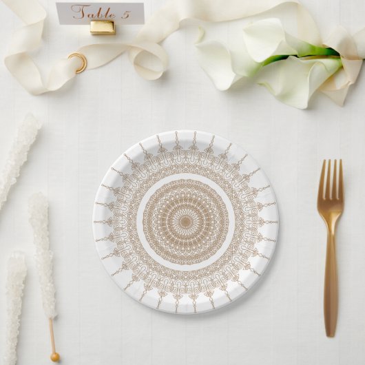 Assiettes En Carton Mandala Bohemian White (Mariage)